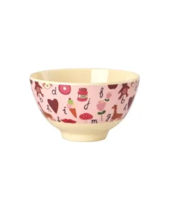 Melaminbolle Med Rosa Abc Print - Liten - 300 Ml