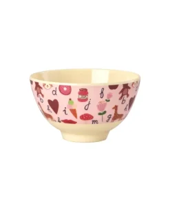 Melaminbolle Med Rosa Abc Print - Liten - 300 Ml