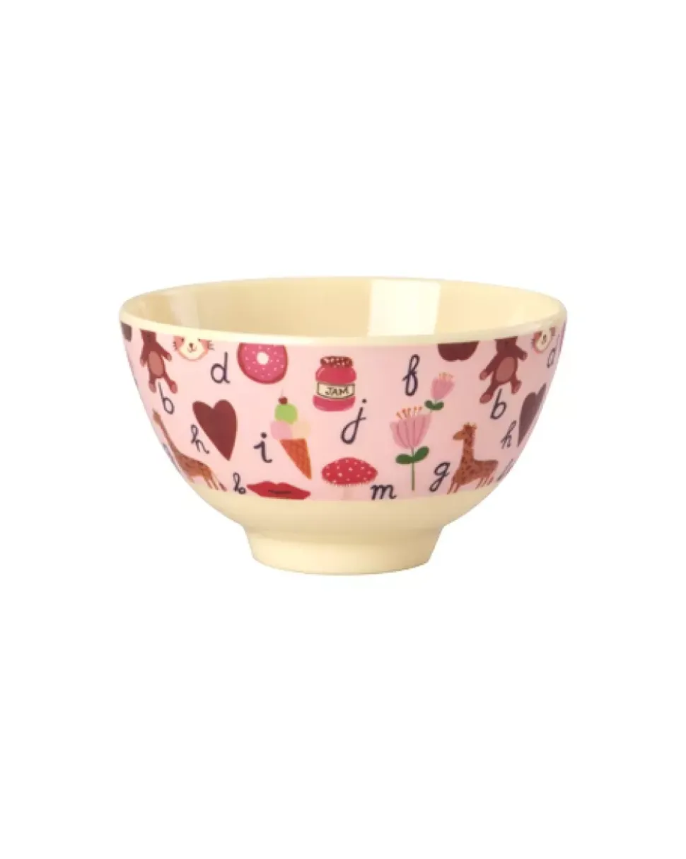 Melaminbolle Med Rosa Abc Print - Liten - 300 Ml