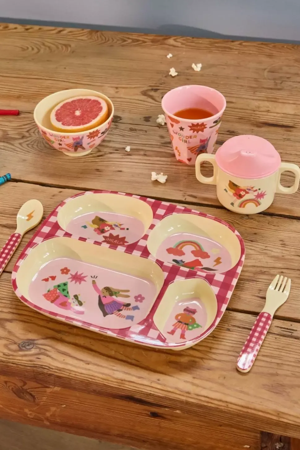 Melamin Gavesett Barn/Baby Hero Print Rosa