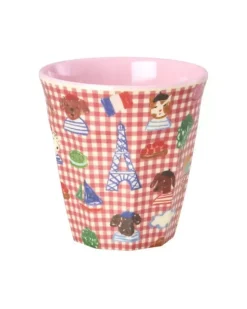 Melaminkopp Med Rødt Kids In Paris Print - Medium - Rosa - 250 Ml