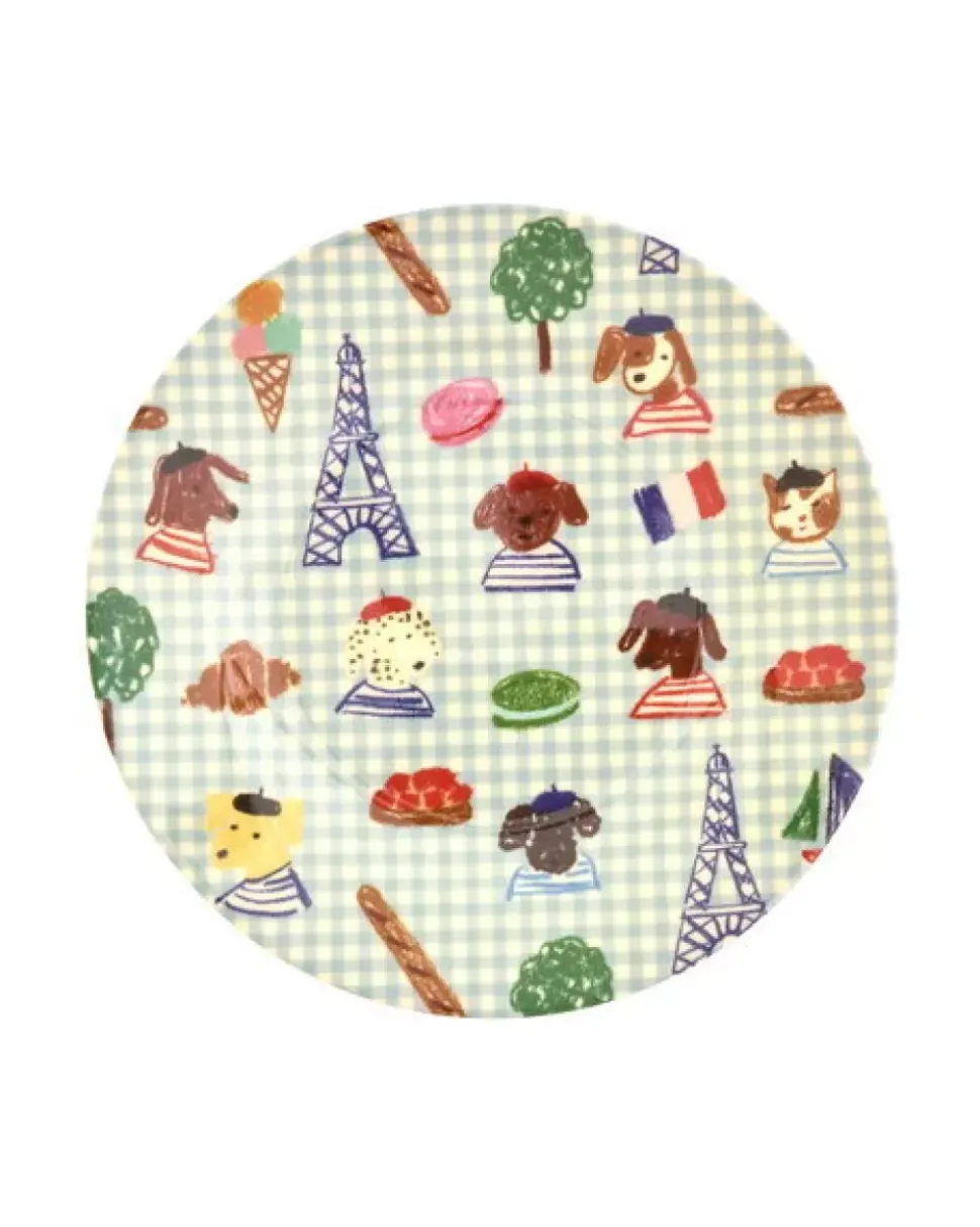 Melamin Sidetallerken Med Blått Kids In Paris Print