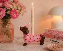 Mignon Lysestake Dachs Med Hatt Rosa