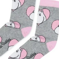 Moomin Sokker 36-42 Damer Klassisk Kjærlighet Grå Og Rosa