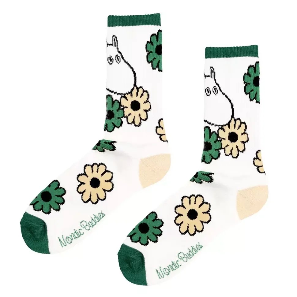 Moomin Sokker 40-45 Retro Blomster Hvit Herre