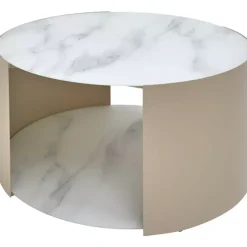 Nakameguro - Sofabord Glass Med Marmorprint Beige Base D80 H40cm