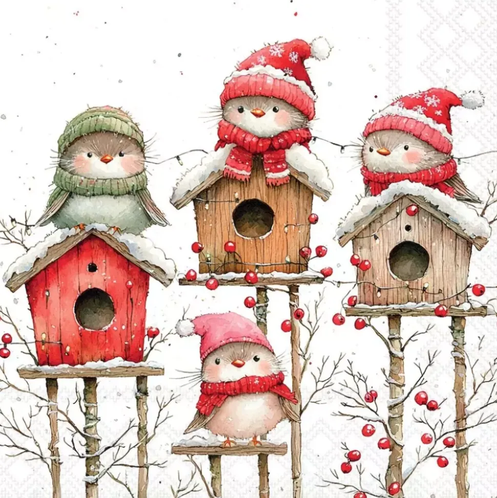 Napkin Kaffe Birdhouse quartet white