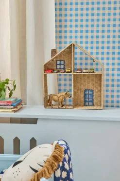 Papirtauhylle I Husform Med Blå Detaljer