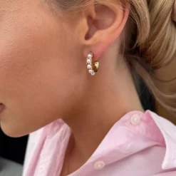 Perle Kreoletøredobber Rosa/Gull