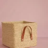 Raffia Kurv Med Skinn Håndtak