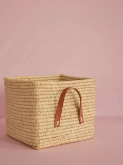 Raffia Kurv Med Skinn Håndtak
