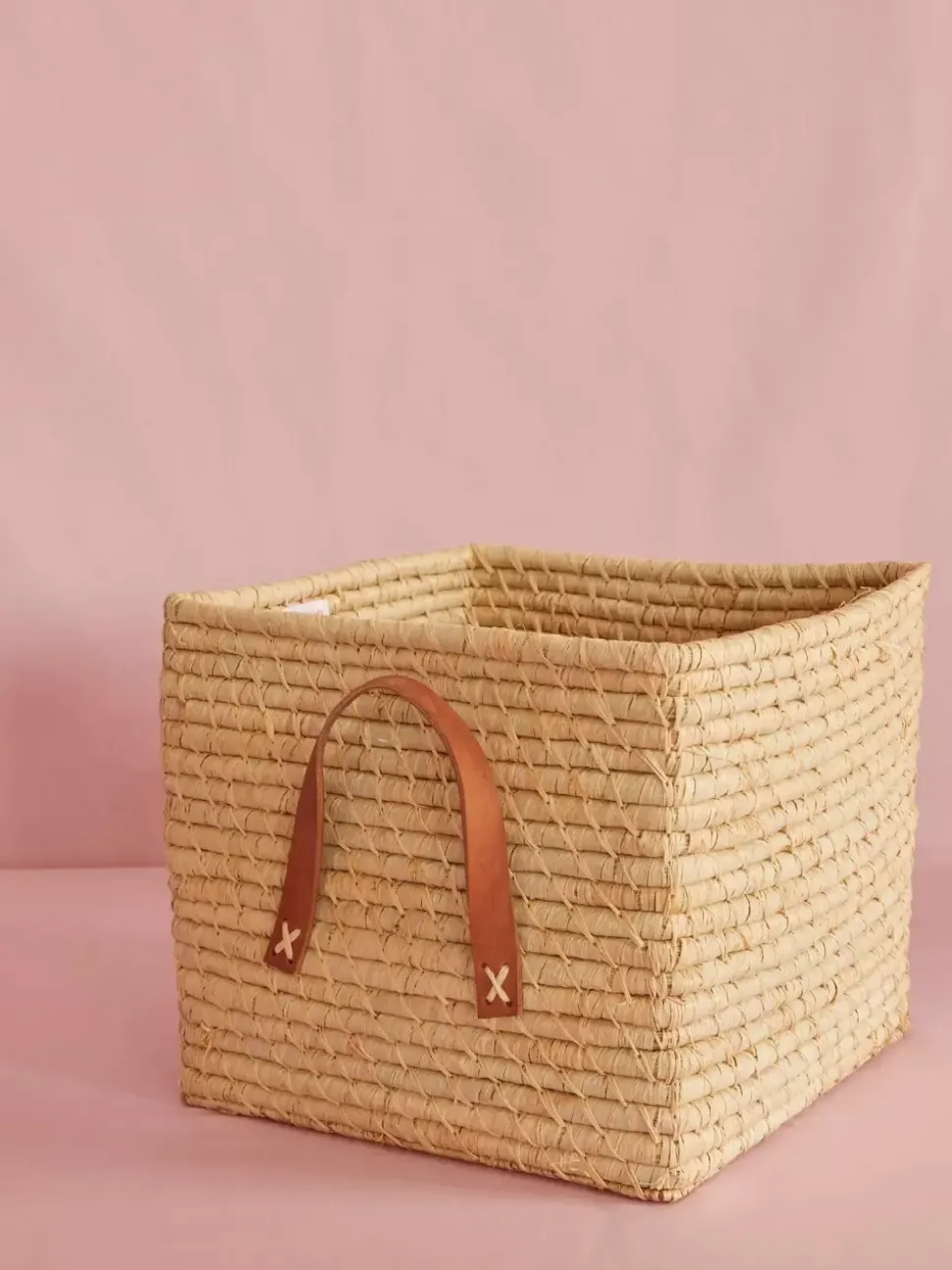 Raffia Kurv Med Skinn Håndtak
