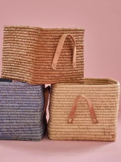 Raffia Kurv Med Skinn Håndtak
