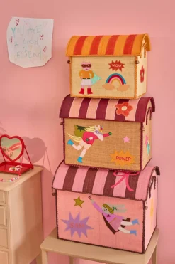 Raffia Lekeoppbevaringskurver Med Helte Tema – Rosa – Sett Med 3