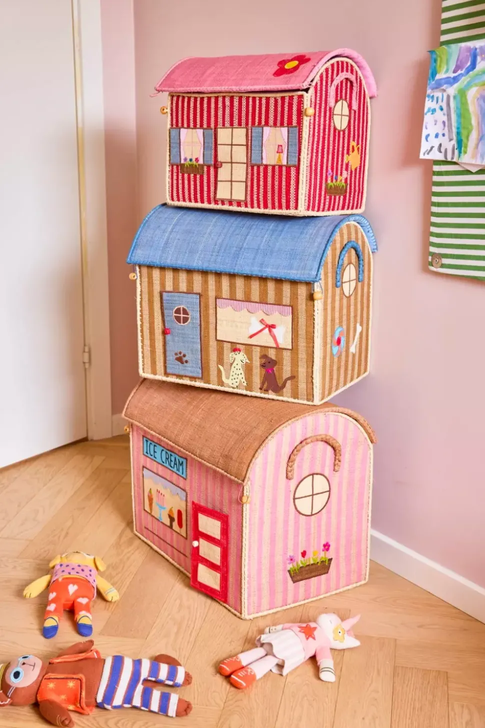 Raffia Leketøyskurver Med Paris Tema - Sett Med 3 stk.
