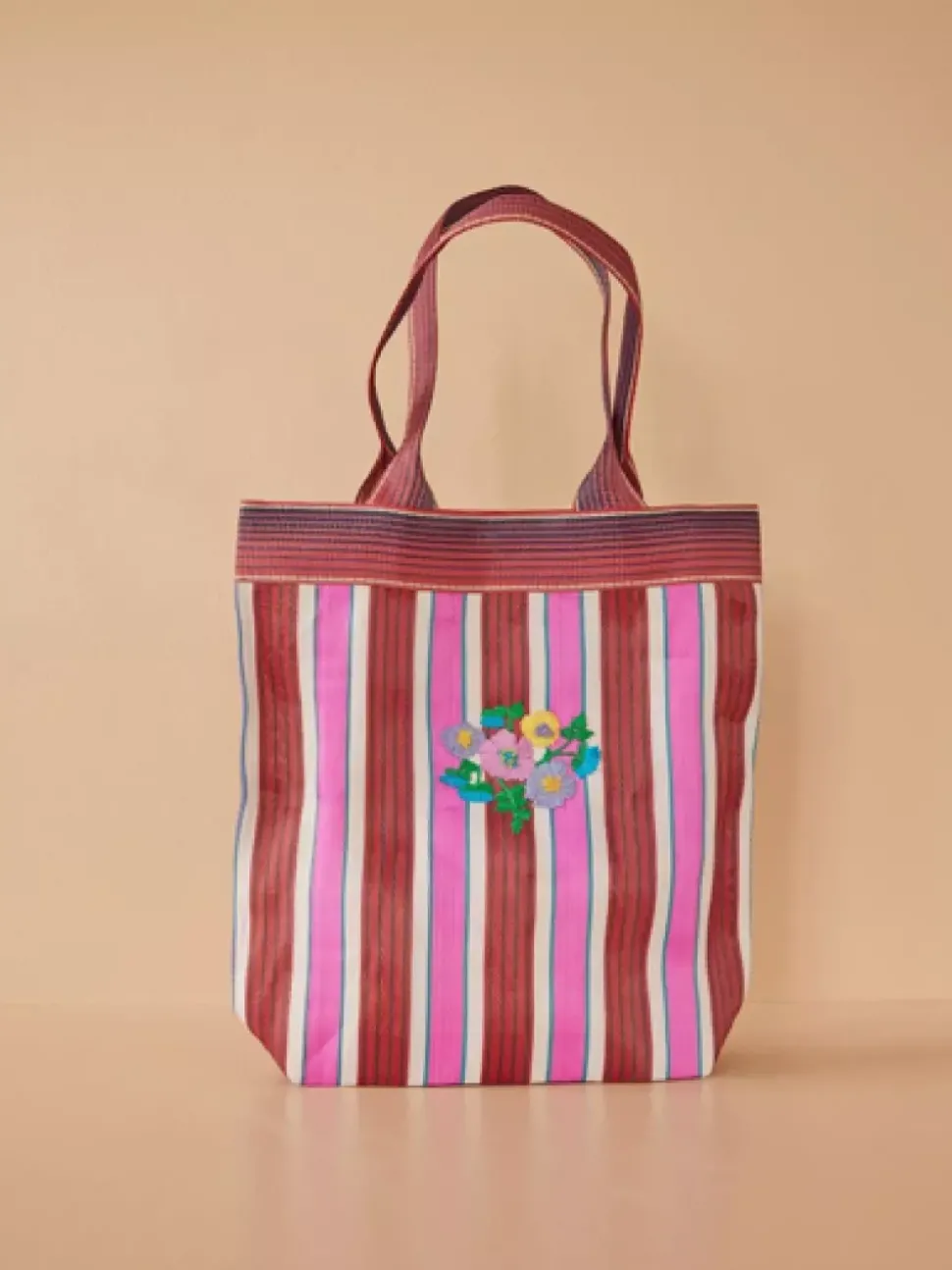 Resikulert Veske Blomster Rosa/Hvit Striper