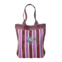 Resikulert Veske Blomster Rosa/Hvit Striper