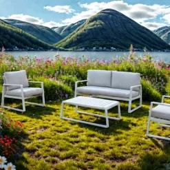 Samos - Sofagruppe Beige 2+1+1+bord Aluminium