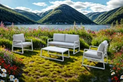 Samos - Sofagruppe Beige 2+1+1+bord Aluminium