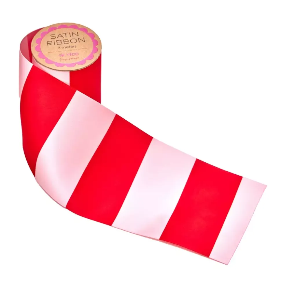 Sateng Silkebånd Rosa & Rød Striper L 3m