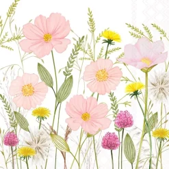 Serviett Lunsj Pastel flowers white
