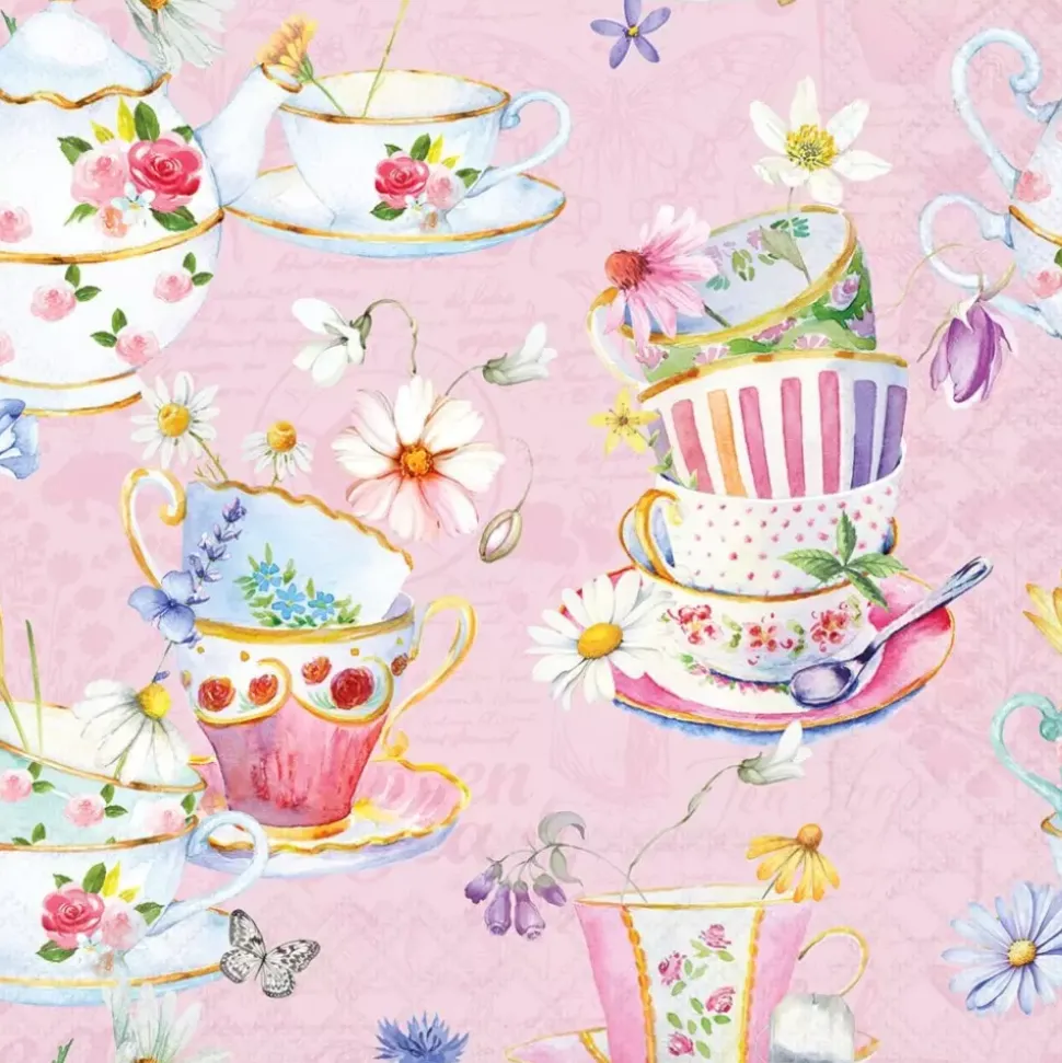Serviett Lunsj Tea cups pink