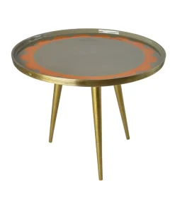 Sidebord I Metall - Mørk Sand Med Oransj Bølget Kant