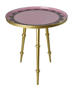 Sidebord I Metall - Rosa Med Brun Bølget Kant