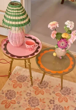 Sidebord I Metall - Rosa Med Brun Bølget Kant