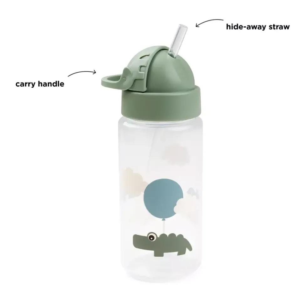 Straw Bottle Happy Clouds Green