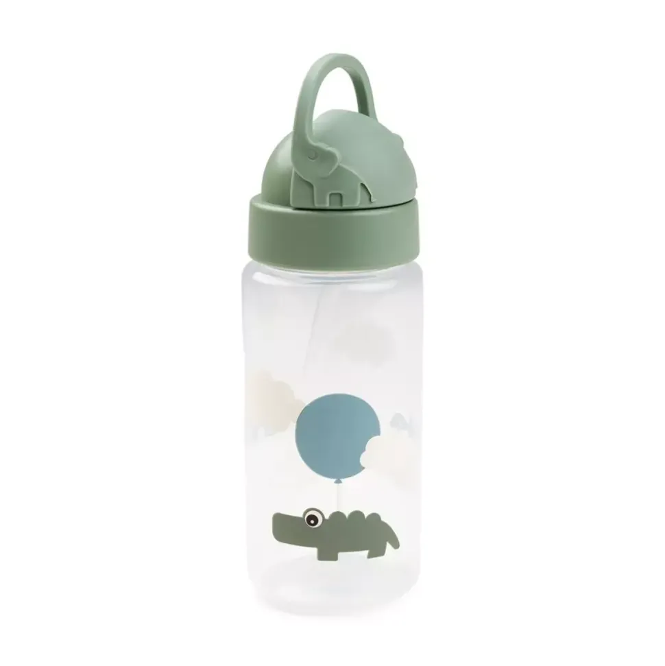 Straw Bottle Happy Clouds Green