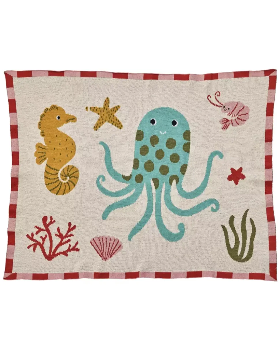 Strikket Babyteppe Coral Ocean