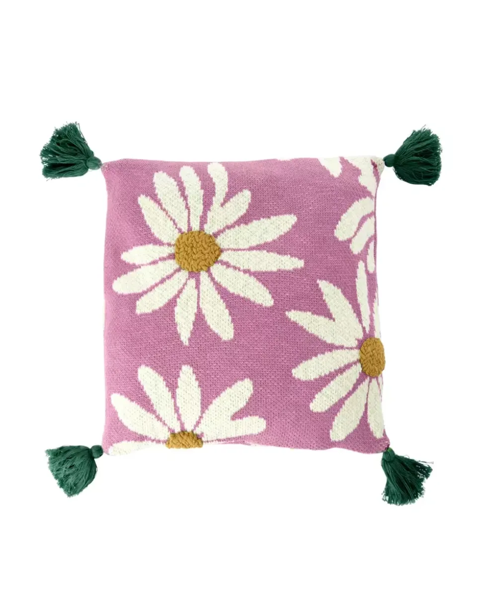 Strikket Pute Med Dusker Rosa