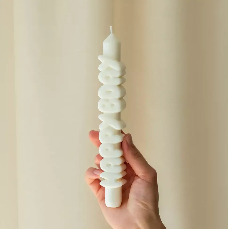 Taper Candle HAPPY BDAY Hvit