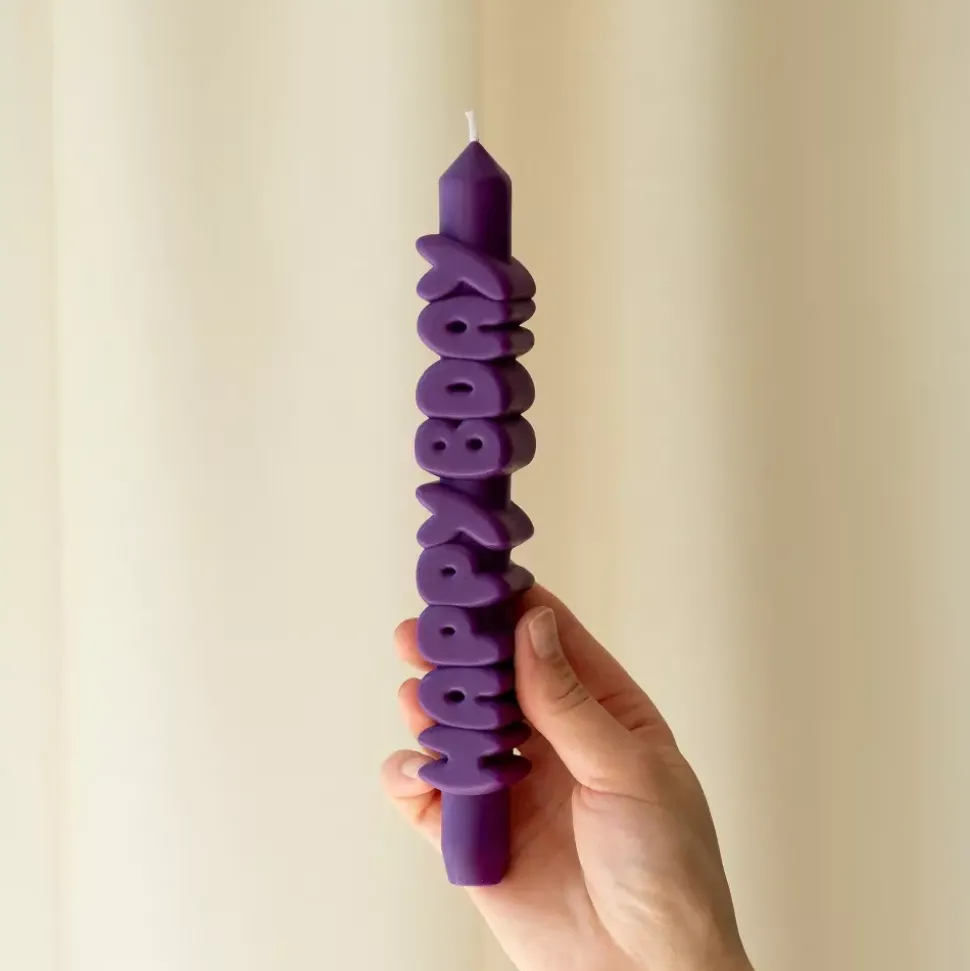 Taper Candle HAPPY BDAY Indigo