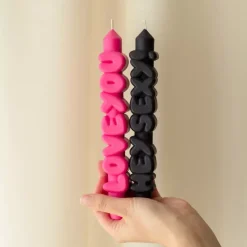Taper Candle LOVING Svart/Rosa