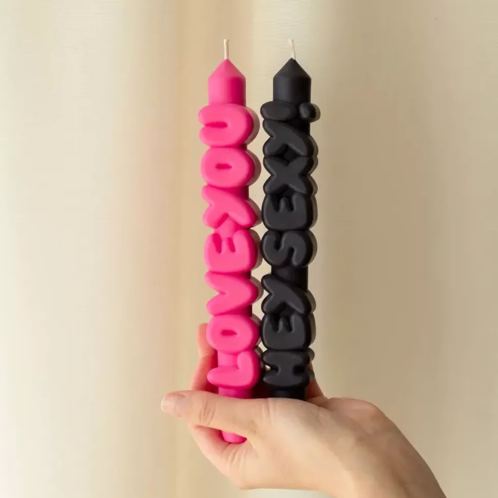 Taper Candle LOVING Svart/Rosa