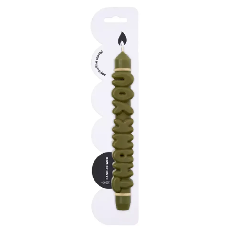 Taper Candle THANK YOU Olive