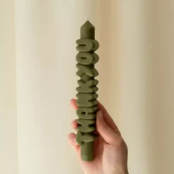 Taper Candle THANK YOU Olive