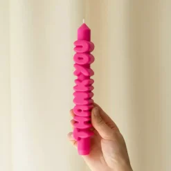 Taper Candle THANK YOU Pink