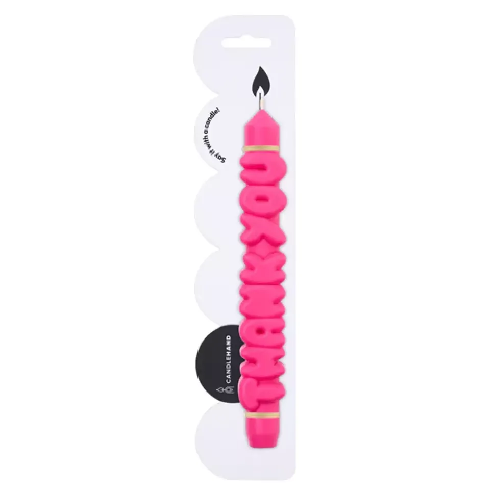 Taper Candle THANK YOU Pink