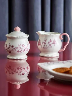 Wonderland Fløtekanne Og Sukkerskål Rosa Keramikk
