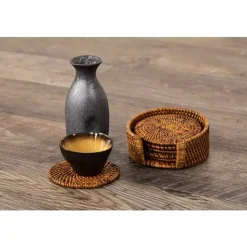 Ziczac - Rattan - Glassbrikke s/6 m/holder Brun
