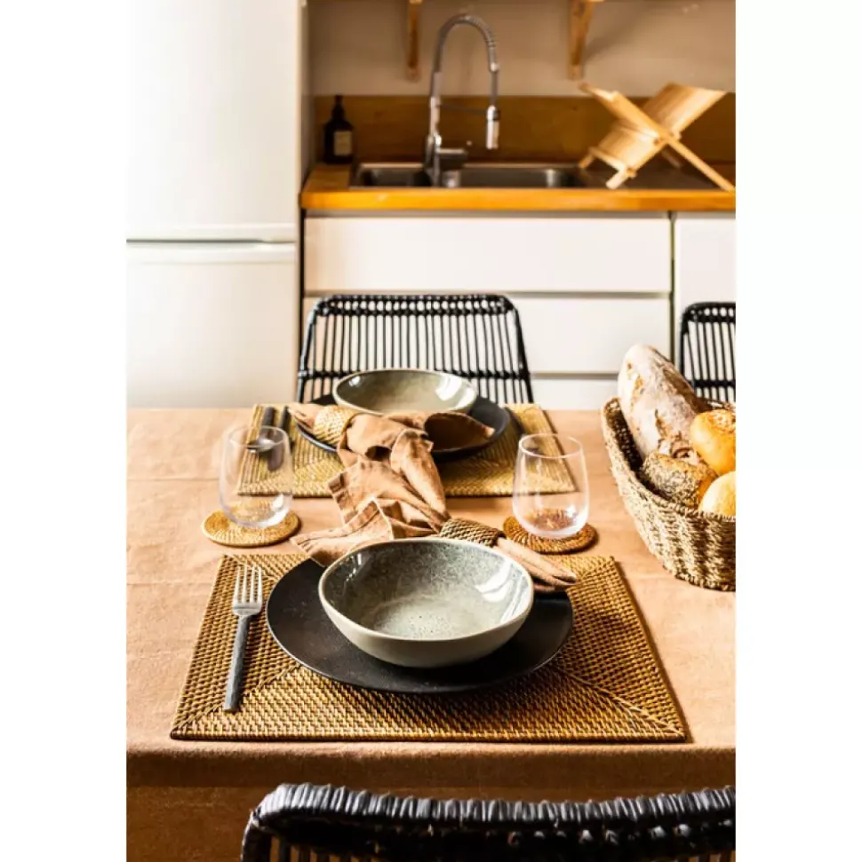 Ziczac - Rattan - Glassbrikke s/6 m/holder Brun