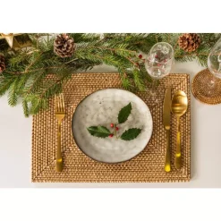Ziczac - Rattan - Glassbrikke s/6 m/holder Beige