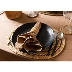 Ziczac - Rattan - Glassbrikke s/6 m/holder Beige